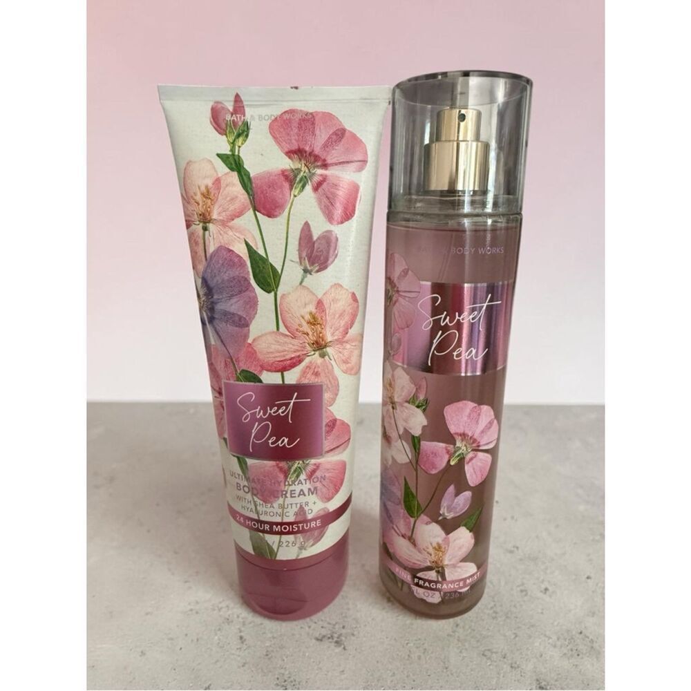 Bath & Body Works Sweet Pea Fragrance Mist & Body Cream Set Women New
